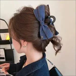 삔 올림머리 집게핀 헤어악세서리 리본 데님 대왕집게