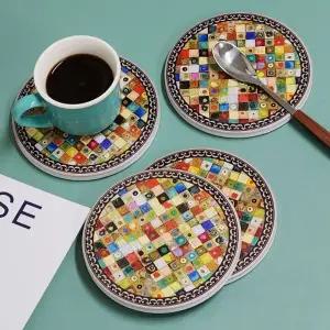 원형 세라믹 코스터 조각보 세트 컵받침 진열대 찻잔