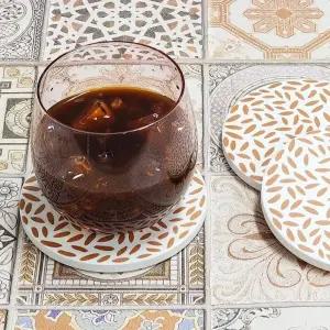 원형 세라믹 코스터 나뭇잎 세트 컵받침 진열대 찻잔