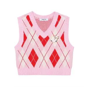 [프랜치캣](강남점)핑크아가일니트조끼 Q51DAW021P1