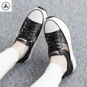 [애슬릿] 여성 스니커즈 캐주얼 쿠션 키높이 가죽 삼선 발 편한