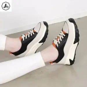 [애슬릿] 여성 스니커즈 소 가죽 키높이 플랫폼 배색 캔버스