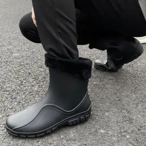 남성 심플 따뜻한 기모 탈부착내피 사계절용 스톰웨이브 장화 중목 레인부츠