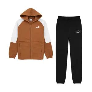 푸마 PUMA 에센셜 블록 후드집업 아동 주니어 트레이닝 세트 운동복 짐웨어 런닝복 브라운/블랙 689724-67