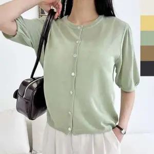 여성 단정한 퍼프 반팔 니트 가디건 1P 여름 카디건