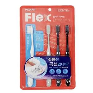 메디안 플레스 이펙션 칫솔 곡선형 헤드 미세모 4개입 치솔 혀클리너 프라그제거 구취 구강관리