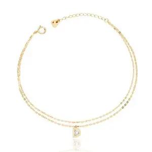 14K 골드 이니셜 D 큐빅 팬던트 두줄 체인 금 팔찌 (WFKJQFF)