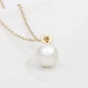 14K GOLD 8mm 진주 하트 금 펜던트 (WFKJQG8)