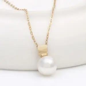 14K GOLD 8mm 진주 네모 금 펜던트 (WFKJQFZ)