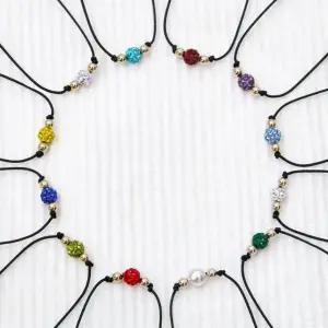 14K GOLD 금 볼 탄생석 미러볼 끈 팔찌 (WFKJQH2)