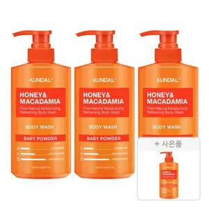 쿤달 네이처 바디워시, 베이비파우더, 500ml, 3개 + 증정(바디워시, 체리블라썸, 500ml, 1개)