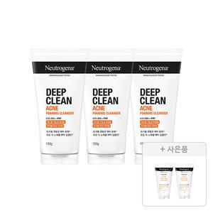 뉴트로지나 NEW 딥클린 아크네 포밍 클렌저 150g, 3개 + 증정(아크네 폼 10g, 2개)