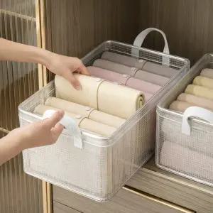 [1+1+1] 클린메쉬 접이식 철제 투명 리빙박스 세척가능 수납정리함 26L