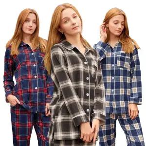 이브바바 여성 겨울 앙고라 기모 체크 카라 스판 수면잠옷 파자마세트