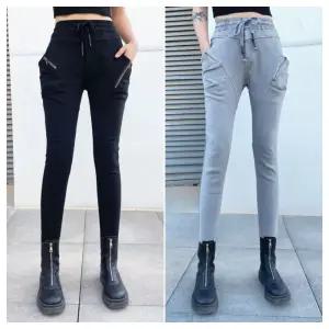 봉숙이 뉴더블 2025 겨울 기모 여성 신상 따뜻한 스판 허리 밴딩 여자 배기 면 고무줄 팬츠 블랙 검정 그레이 회색 베기 9부 긴 바지