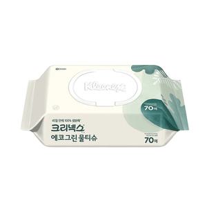크리넥스 에코그린 100프로 생분해 물티슈 캡형 70매 X 20팩 저자극