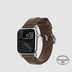 [노마드]애플워치 가죽 스트랩 호윈 트래디셔널 브라운 실버 버클 / 울트라2 SE2 44 45 46 49 mm