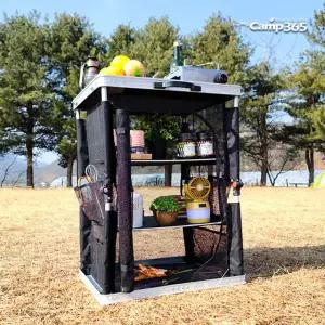 캠프365 3단 캠핑 수납장 매쉬 접이식 쉘프 테이블 드라이어 캐비닛 옷장