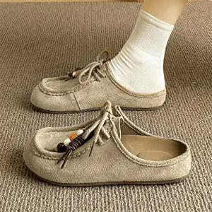 [신상오픈런]|CMS7D85|여성 겨울 보헤미안 스웨이드 매듭 플랫 블로퍼