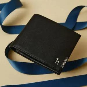 [헤지스](대전신세계)[CHESTER] 블랙 체크장식 소가죽 반지갑 HJWA6E281BK