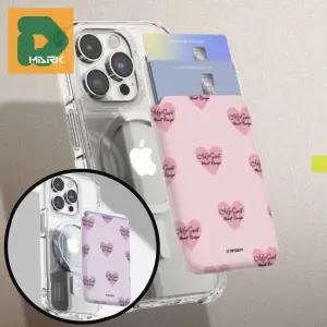 하트형 카드보관함 2장수납 부착형 방식 수납 스마트폰 자석 휴대용 슬라이드 케이스 슬림핏 카드지갑