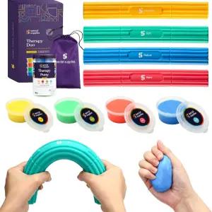 특수 용품 물리적 핸드 테라피 퍼티 및 플렉스 바 저항성 운동 키트 - 그립감 근력 손재주 이동성 향상
