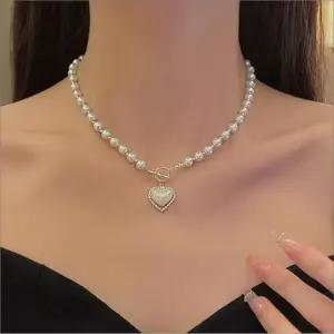 진주목걸이 하트 펜던트 레이어드 비즈 여성 패션 목걸이 (WFKBR1F)
