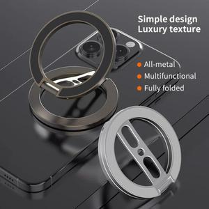 WSHHE 모바일 폰 360 ° 회전형 양면 자석 홀더 마그세이프용 휴대용 메탈 핑거 링 스탠드 아이폰 호환 17