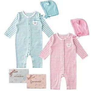 [M밍크뮤D] 26SS 뮤뮤스트라이프SET우주복 2종 택1 보넷세트 (361700410203) 출산준비물/신생아선물/배내수