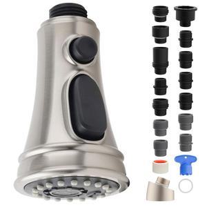 [미국배송] 15개의 어댑터가 있는 범용 주방 수도꼭지 교체 헤드 풀다운 스프레이 헤드 3 모드 모엔 델타 콜러 아쿠아소스 브러시드 니켈과 호환되는 분무기