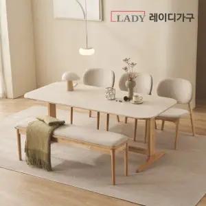 [3만원상품권]엘린 패밀리 원목 세라믹식탁 6인 세트 원목벤치의자형