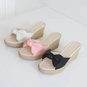 여성 리본 웨지샌들 키높이 여름 뮬샌들 러블리슬리퍼 WFIQNNF