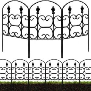 QIAOKAIYAN 24인치(H) x 10.83피트(L) 장식용 정원 울타리 - 톨 가든 동물 장벽 10팩 금속 테두리 블랙 노