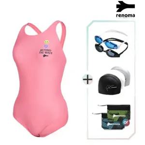 [롯데백화점]레노마 여성 스마일리X-BACK 미들컷 원피스 수영복 수경수모세트 LS2F201SET_CR