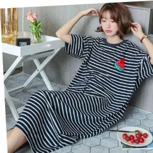 과일 체크 롱 반팔 원피스 잠옷 편한 박스핏 원피스