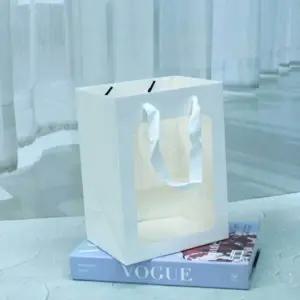 투명창 세로 직사각 선물 쇼핑백 화이트 소 종이가방 선물용