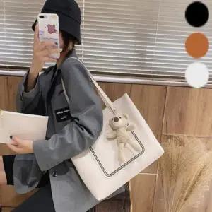 (색상 화이트)긴 가죽가방 쇼퍼백 여자 파우치포함 숄더백 어깨끈이