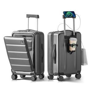 아일랜드 엘리펀트 20 기내 반입 수하물 22x14x9 항공사 승인 - 컵 홀더, 충전 포트, 사이드 포트훅, 360 스피너 휠, TSA 잠금-그레이 포함 프론트 포켓 하드사이드 여행용 캐리어 분리 가능