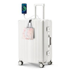 22인치 캐리어 기내 반입 내구성 있는 컵 휴대폰 홀더 포함 USB 포트 알루미늄 프레임 8개의 이중 스피너 휠 TSA 잠금 수하물