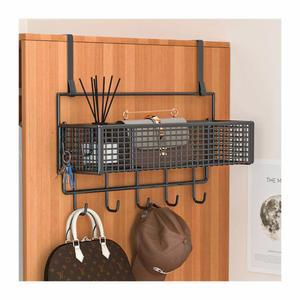 도어 걸이식 수납행거 무타공 바구니 코트 문옷걸이행거 키밍 2단 선반 모자 거는 소품