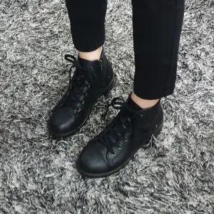 [디아슈즈]로드 국산 레이스업 통굽 숏 키높이 여성워커 5cm