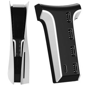 PS5용 5포트 USB 허브 - USB 2.0 허브 고속 확장 USB 충전기 스플리터 어댑터(4개의 USB + 1개의 USB C 포트 포함), 플레이스테이션 5 액세서리 게임 콘솔 헤드셋과 호환 가능