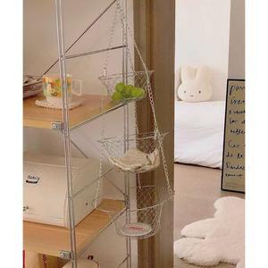 행잉바구니 스테인리스 체인 보관 걸이 절약 바스켓 세줄삼중바구니 실버 화분 가정용