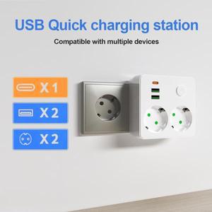 EU 플러그 멀티탭 2개의 AC 콘센트 USB+1개의 타입-C 포트, 벽면 충전기 전원 소켓 어댑터 네트워크 필터
