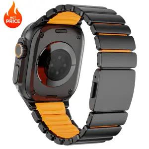 애플 워치 울트라 3/2 49mm 시리즈 11 10 46mm용 티타늄 실리콘 자석 스트랩 메탈 밴드 아이워치 9 8 7 45m