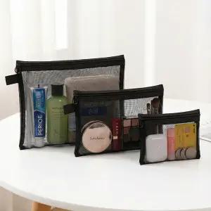 휴대용 메쉬 망사 파우치 여행용 화장품 브러쉬 세면도구 미니 사각 그물 지퍼 이너 다용도 멀티 수납 가방