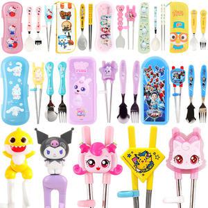 유아 젓가락 어린이 수저세트 교정 왼손 2단계 연습용 헬로카봇 티니핑 아기상어 포켓몬 키티 산리오