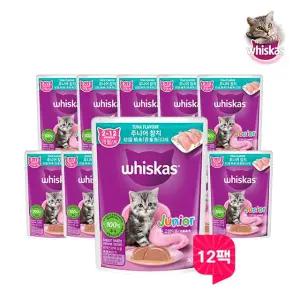 위스카스 파우치 고양이 습식사료 주니어 참치 80G 12개