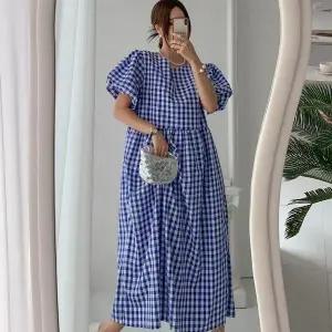 [셀러허브]여자 반소매 펌킨 고방체크 큰사이즈 롱원피스 (S10547335)