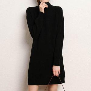 하프터틀넥 반목 폴라 긴팔 니트미니원피스 기본핏 무지 이너원피스 차콜 아이보리 블랙 카키